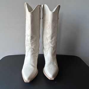 Steve Madden Windie Off White Leather Western Cowboy Boots Womens 8 M WNDE01S1